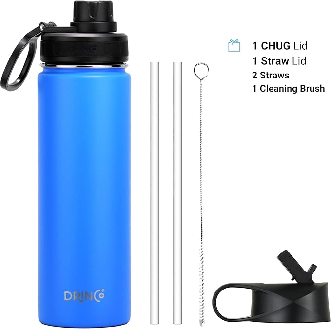 DRINCO Stainless Steel Water Bottle Spout Lid Vacuum Insulated Double Wall Water Bottle Wide Mouth (40oz 32oz 22oz 18oz 14oz) Leak Proof Keeps Cold or Hot (22 oz, 22oz Royal Blue)-Ruum Studio Home