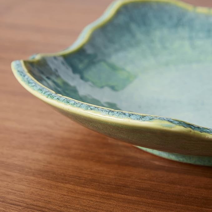 Ceramic Decorative Dish, 12'' Large Green Decorative Bowl, Versatile Centerpiece Decor, Key Bowl, Gift Decor Tray for Entryway Table Living Room Dining (12'' Dish)-Ruum Studio Home
