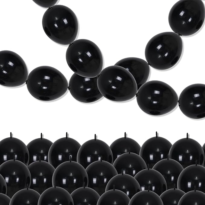 Black Linking Balloons, 100PCS Linked Balloon with Tail for Balloon Wall Arch and Chains, Quick Linkable Balloons for Wedding Birthday Baby Shower Engagement Graduation Party Decorations (10inch)-Ruum Studio Home