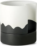 Nihow Self Watering Plant Pot: 8 Inch Ceramic Planter with Drainage Hole & Water Storage Plus for Indoor & Outdoor Plants - Cylinder Round Flower Pot for Succulent/Herbs/Violets - White & Wave Black-Ruum Studio Home