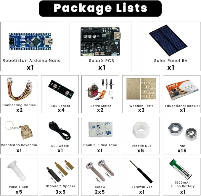 SolarX V2: Sun-Tracking Solar Panel DIY Kit with Arduino Nano, Solar Sun Tracker Sytem with Electronic Components, Educational Sun Tracker Kit, Solar Coding Kit-Ruum Studio Home