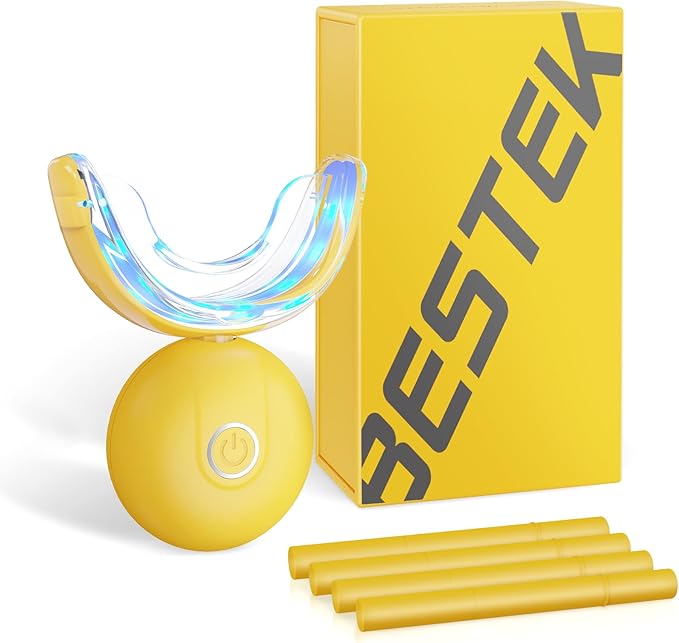 BESTEK Teeth Whitening Kit – 32X LED Light, 10-Min Fast Whitening, 4 Tubes of 35% Carbamide Peroxide Gel, Removes Coffee, Wine & Tobacco Stains - Yellow-Ruum Studio Home