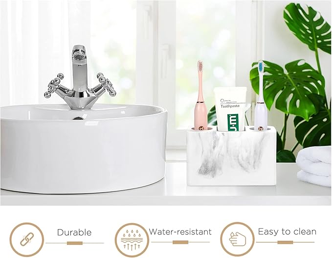 Luxspire Toothbrush Holder, 3 Slots Electric Toothbrush and Toothpaste Holder, Bathroom Countertop Storage Bathroom Accessories Toothbrush Stand for Vanity Counter Organizer Caddy - Gravel White-Ruum Studio Home