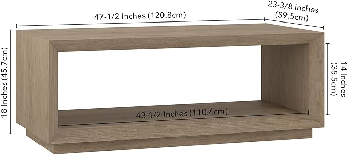 Henn&Hart 48" Rectangular Coffee Table with Open Storage Shelf for Living Room, Family Room, or Office, Antiqued Gray Oak-Ruum Studio Home