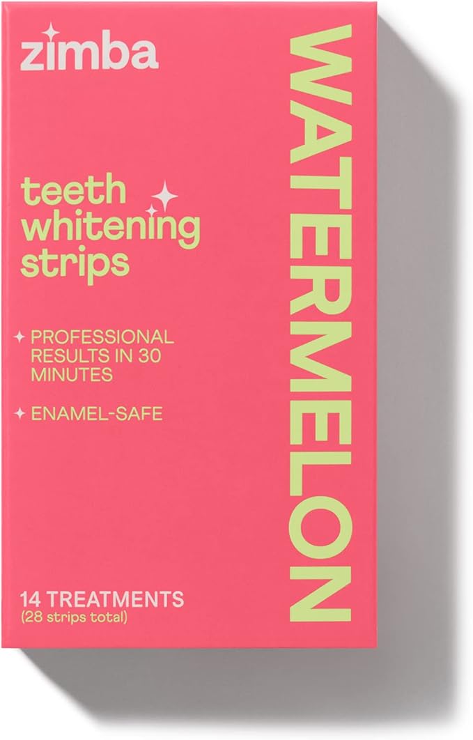 Zimba Watermelon Flavored Teeth Whitening Strips | Vegan, Enamel Safe Hydrogen Peroxide Teeth Whitener for Coffee, Wine, Tobacco, and Other Stains | 14 Day Treatment | Watermelon-Ruum Studio Home