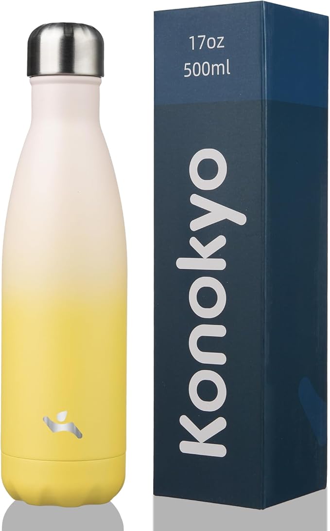 Insulated Water Bottles,17 oz Double Wall Stainless Steel Vacumm Metal Flask for Sports Travel,Lemon-Ruum Studio Home