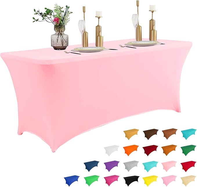 IVAPUPU 4FT Table Cloth for Rectangular Fitted Events Stretch Pink Table Covers Washable Cover Spandex Tablecloth Protector for Party, Wedding, Cocktail, Banquet, Festival-Ruum Studio Home