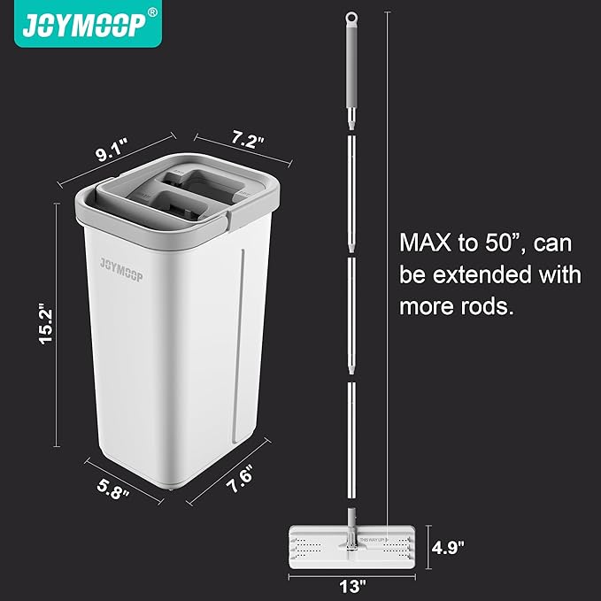 JOYMOOP Easy Clean and Self-Squeezing Microfiber Flat Mop and Bucket System, Mops for Floor Cleaning and Wall Cleaner, Hardwood, Tile, Laminate, Vinyl Floors, Smooth Walls, and Glass Windows-Ruum Studio Home