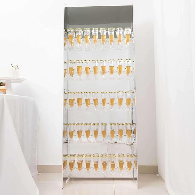 Tableclothsfactory Silver Mirror Finish 5-Tier Wine Glass Stemware Rack, 40 Champagne Flute Holder Foam Board Wall Stand - 5ft-Ruum Studio Home