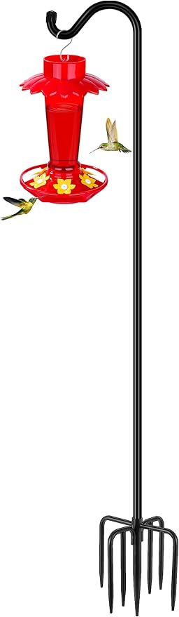 Gtongoko Tall Shepherds Hook for Outdoor, 108 Inch Bird Feeder Pole with 7 Prongs Base, 3/4 Inch Thick Heavy Duty Adjustable Garden Hook for Hanging Plant, Lantern, Hummingbird Feeder, 1 Pack-Ruum Studio Home