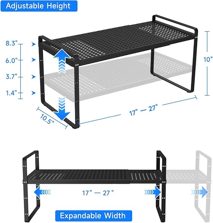 Expandable Cabinet Shelf Organizers, Kitchen Small Stand Rack Organization for Countertop Cupborad Pantry, Black 3 Pack-Ruum Studio Home