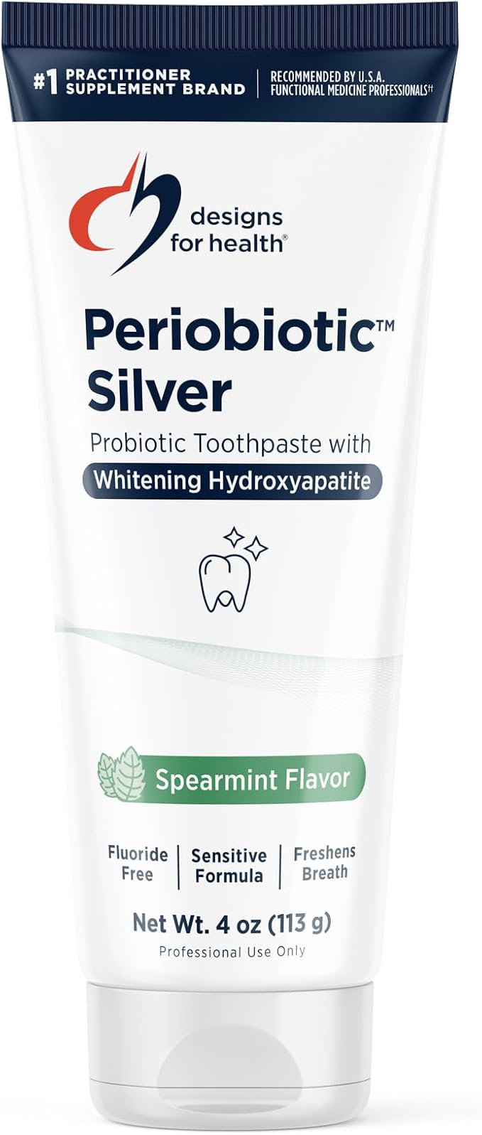 Designs for Health Periobiotic Silver Hydroxyapatite Toothpaste - Fluoride Free Toothpaste with Oral Probiotics with Whitening Hydroxyapatite - Supports Gum Health & Remineralization (4oz Mint)-Ruum Studio Home