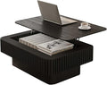 Lift Top Coffee Table with Storage, Solid Wood Coffee Table with Adjustable Height, Fluted Center Table Accent Tea Table for Living Room, Apartment, Office (38.6" Black)-Ruum Studio Home