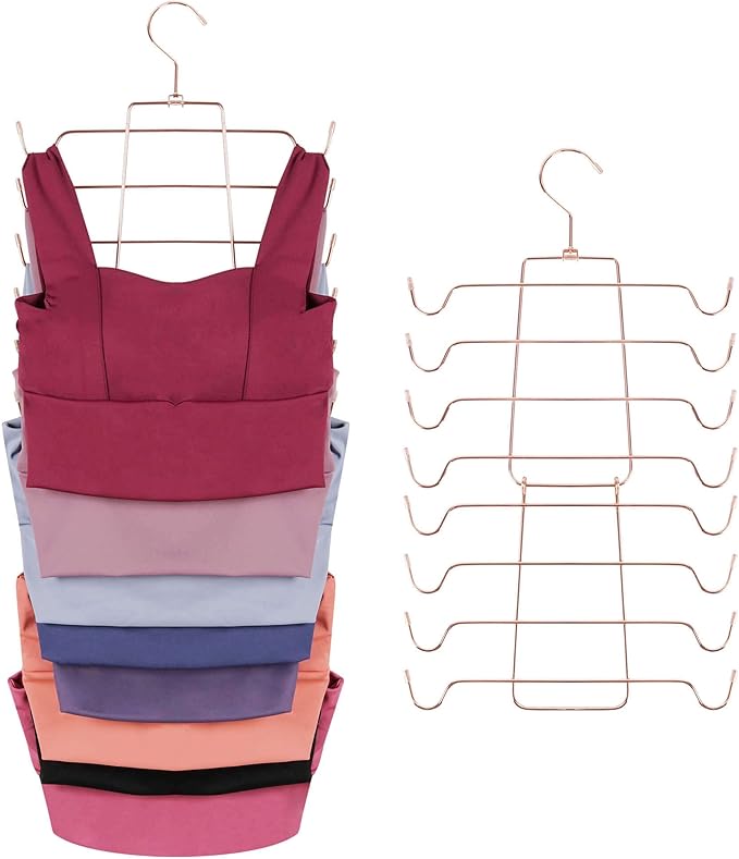 ZEDODIER 3 Pack Tank Top Hanger, Space Saving Bra Hangers, Non-Slip Hanging Sport Bras Holder, Closet Organizers and Storage for Camisoles Tank Tops Bras Ties Swimsuits Strappy Dress, Rose Gold-Ruum Studio Home