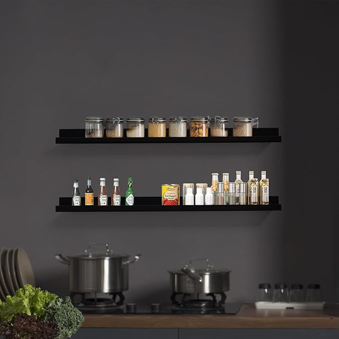 Black Floating Shelves 36 Inch Modern Picture Frame Shelf for Wall Picture Ledge Shelves with Lip Wooden Book Toy Shelves Set of 2 Bathroom Shelf Organizer for Living Room Bedroom Kitchen Wall Decor-Ruum Studio Home