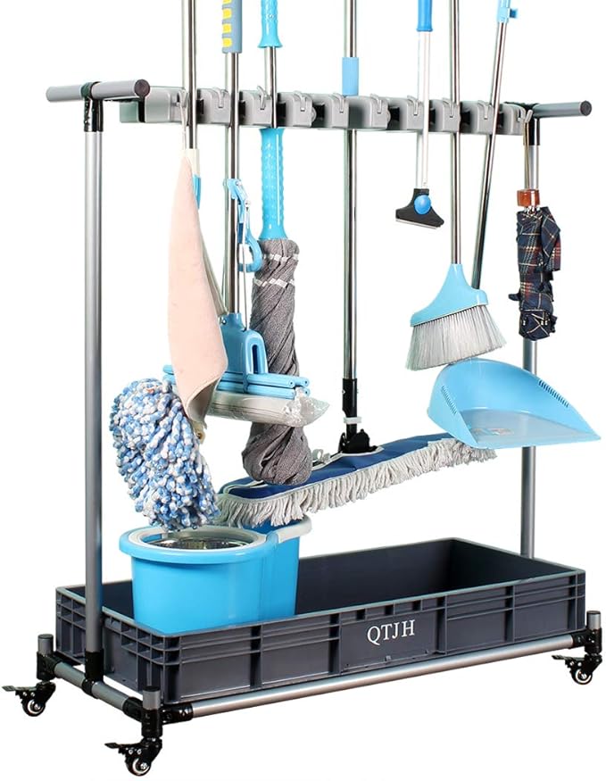 broom and mop holder put wet mops movable Commercial mop rack cleaning tool cart storage for garden garage organizer mop drain rack-Ruum Studio Home