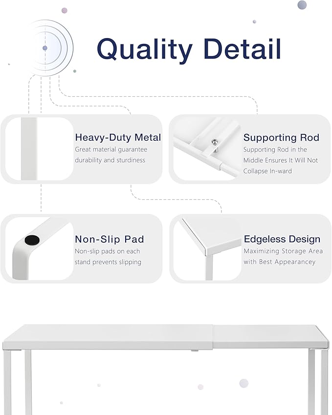 Nxconsu Cabinet Shelf Expandable Organizer Riser Rack for Kitchen Pantry Cupboard Under Sink Countertop Home Organization Extra Storage Space Saver Heavy Duty Metal Edgeless Design White Extra Large-Ruum Studio Home