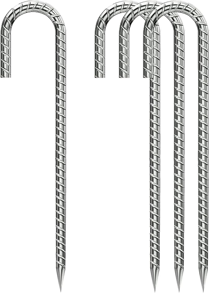 Rebar-Stakes-12-Inch, Ground Stakes Heavy Duty J-Hook Galvanized Anti-Rust Heavy Duty Ground Anchors for Garden Dog Fence Chicken Coop Christmas Decorations Deer Fence 4pcs-Ruum Studio Home