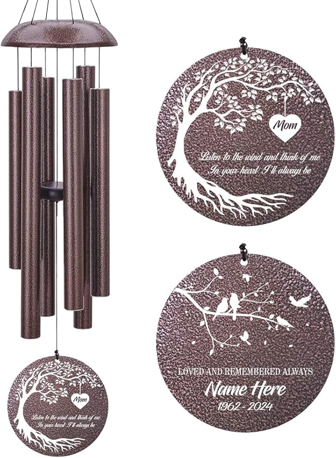 Personalized Memorial Wind Chime, Metal Wind Chime Deep Tone, Wind Chimes for Loss of Loved One, Sympathy Gift Loss of Mom Dad or Loved One, Decorative Wind Chimes Outdoor-Ruum Studio Home