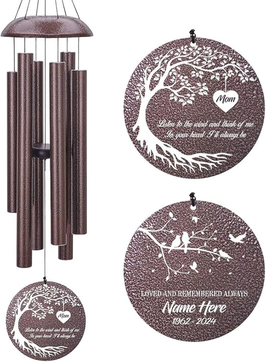 Personalized Memorial Wind Chime, Metal Wind Chime Deep Tone, Wind Chimes for Loss of Loved One, Sympathy Gift Loss of Mom Dad or Loved One, Decorative Wind Chimes Outdoor-Ruum Studio Home