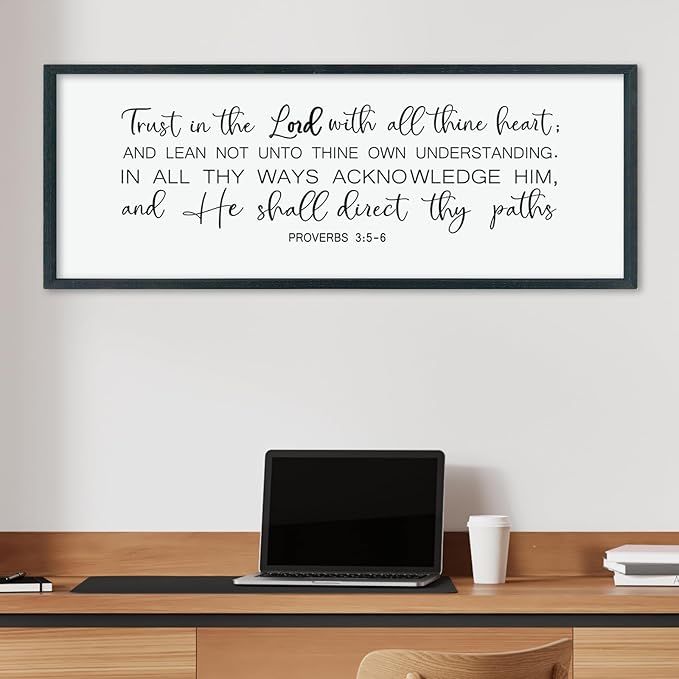 LuZhiQiang Trust in the Lord With All Thine Heart Wall Art Decor 40"×15" Proverbs 3:5-6 Sign Bible Verse Christian Scripture Large Wooden Framed Wall Hanging (Black)-Ruum Studio Home