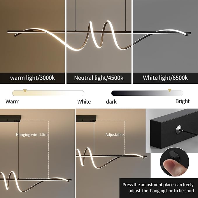 Modern Ceiling Chandelier Light, Anti Flicker Pendant Lamp with Remote Control Dimmable 3 Color Mode & Brightness (Warm Cool Neutral Light) for Kitchen Bar-Ruum Studio Home