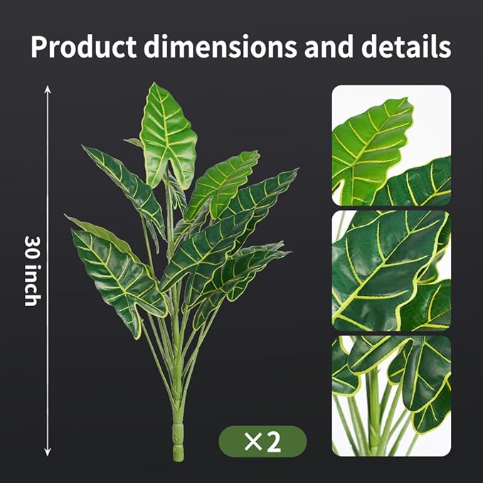 Melorca&Guilla Artificial Plants 2PCS 30“ Fake Taro Plants,Large Faux Plant,Artificial Grass Greenery Shrubs Bushes for Garden Porch Window Box Shop Office Home Décor-Ruum Studio Home