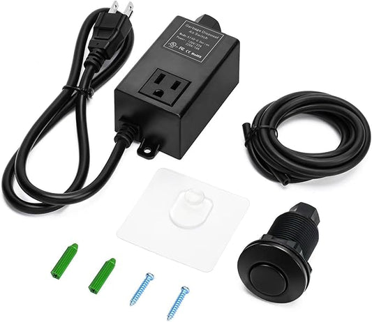 Garbage Disposal Air Switch Kit for SinkTop Waste Disposal with Stainless Steel Black Short Air Button by Briidea-Ruum Studio Home