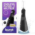 Burst Electric Water Flosser for Teeth Cleaning (3 Modes/Black) | Cordless | Plaque Removal Between Braces & Dental Work | Portable Floss | Refillable 110mL Tank-Ruum Studio Home