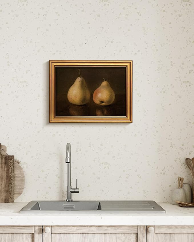 HUARCEY Gold Framed Vintage Wall Art for Living Room, Pear Fruits Painting Prints Shelf Decor for Kitchen, Aesthetic Bedroom Wall Art Decor, Christmas Gift for Friends or Family (Two Pears 12"x16")-Ruum Studio Home