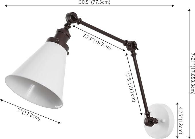 JONATHAN Y JYL7462C Rover 7" Classic Industrial Metal Adjustable Arm LED Wall Sconce, White/Oil Rubbed Bronze for Bedroom, Bathroom, Vanity-Ruum Studio Home