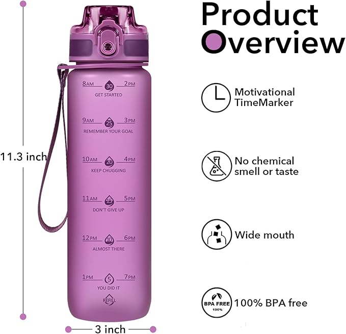 32oz Motivational Water Bottles with Time Marker & Fruit Strainer, Transparent Gradient Color Water Bottle with Times to Drink, Leakproof & BPA Free, Reusable Bottle with Strap (No Straw)-Ruum Studio Home