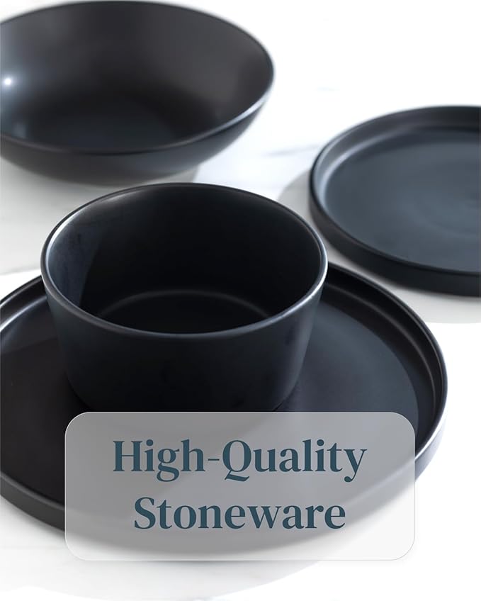 Matte Black Dinnerware Set - 32-Piece Stoneware Set for 8 People - Dishwasher & Microwave Safe - Black Matte-Ruum Studio Home