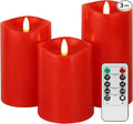 Red Flameless Candles with Remote, Flickering Battery Operated Candles with Timer, Real Wax LED Pillar Fake Candles for Christmas Party Home Decor, Set of 3-Ruum Studio Home