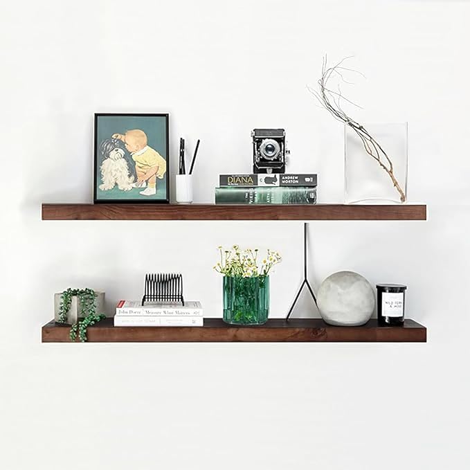 Homeforia Walnut 42 inch Floating Shelves, High End Solid Real Wood 42inch Floating Shelf for Wall, Large Dark Brown 42 inches Long Floating Shelves, Heavy Duty Bracket, 42 X 6.5 X 1.75 inch, Set of 2-Ruum Studio Home