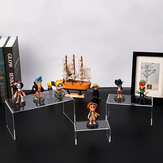 HIIMIEI Acrylic Risers for Display Clear 3-Tier Risers Stands Showcase for Amiibo Funko Pop Figures, Dessert, Jewelry-8.4"x 6.3"x 4.3" (2 Sets)-Ruum Studio Home