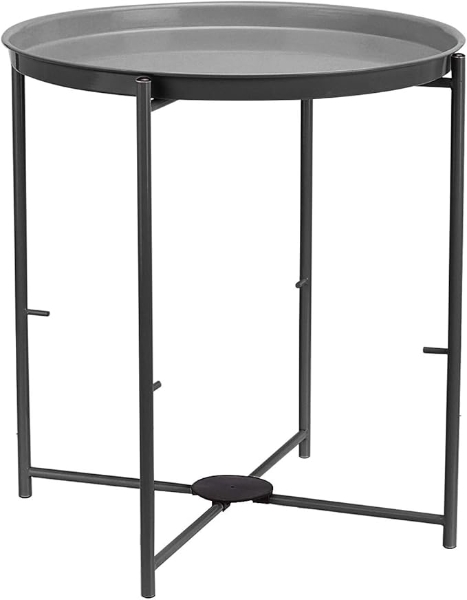 Amazon Basics Round Storage End Table, Side Table with Cloth Basket, Charcoal/Heather Gray, 17.7 x 17.7 x 18.9 in-Ruum Studio Home