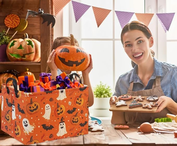 HIYAGON Halloween Basket Halloween Pumpkin Basket for Boys and Girls Trick or Treat Pumpkin Basket for Halloween Parties Cute Storage Bin Organizer Box Rectangular Room Decor(Halloween Pumpkin)-Ruum Studio Home