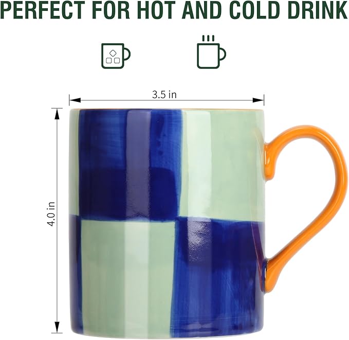 Koja Colorful Hand Painted 16 oz. Porcelain Ceramic Mugs Set. Service for 4.-Ruum Studio Home