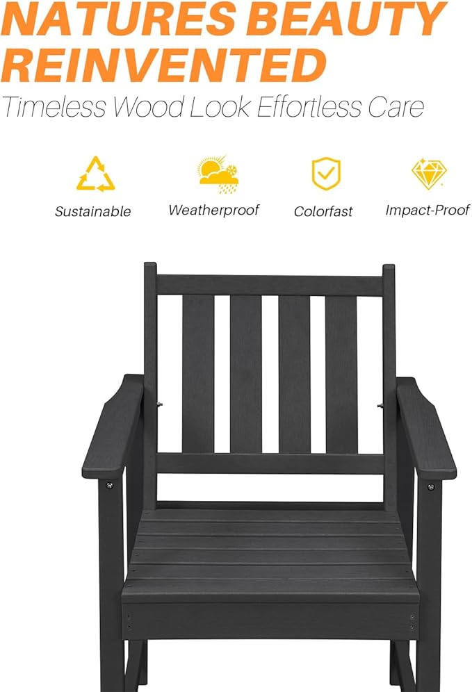 Patio Dining Chair Set of 2, HDPE Outdoor Dining Chair, Ergonomic HDPE Dining Chairs with Deep Seating, All Weather Outdoor Chairs Furniture for Backyard, Deck, Garden, Poolside, Obsidian-Ruum Studio Home