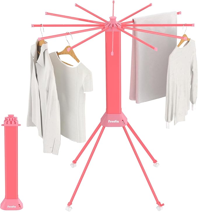 Clothes Drying Rack Foldable & Collapsible Drying Racks with 4-Leg Octopus Design, Large Capacity Space Saving Indoor Drying Rack for Bedroom,Balcony,Laundry for Indoor/Outdoor Use（Pink）-Ruum Studio Home
