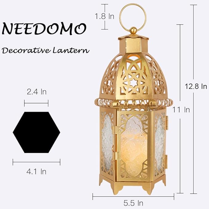 NEEDOMO 12.8'' Moroccan Lanterns Decorative Indoor & Outdoor, Vintage Christmas Candle Holder, Metal Lanterns Decorative, Table, Patio, Porch, Shelf, Christmas Spring Ramadan Eid Home Decor (Golden)-Ruum Studio Home