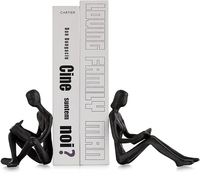 Sziqiqi Book Ends for Shelves Decorative - Cast Iron Bookends for Books Reading Couple Bookshelf Decorative Objects Metal Modern Statue Sculpture Gift for Readers Book Lovers Nerd-Ruum Studio Home