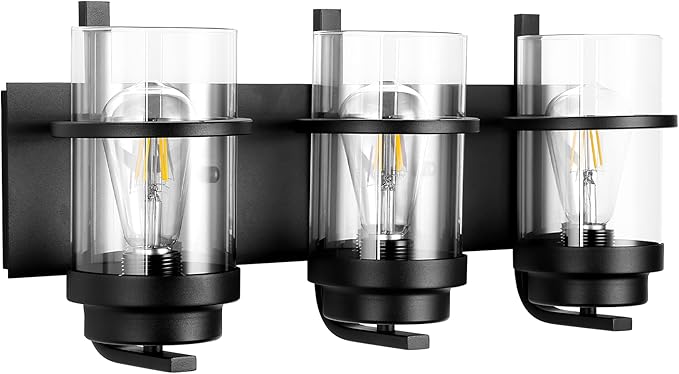 Bathroom Vanity Light Fixtures,Rustic Matte Black Vanity Lights 3 Bulb,Industrial Bathroom Light 3 Pack(Bulbs not Included)-Ruum Studio Home