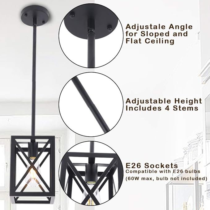 Farmhouse Lantern Pendant Light Fixtures Ceiling Hanging Rustic Chandelier Black (1 Light)-Ruum Studio Home