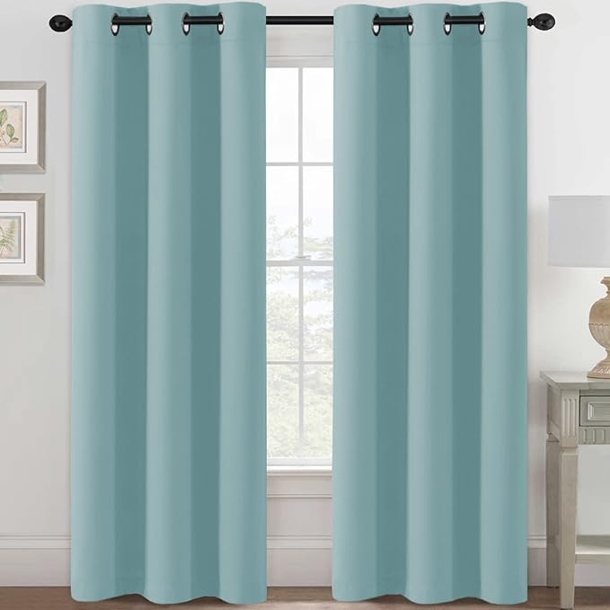 H.VERSAILTEX Blackout Curtains for Bedroom Thermal Insulated Room Darkening Living Room Curtains 84 Inch Long Grommet Privacy Protection Window Curtain Panels/Drapes, 2 Panels, Mineral Blue-Ruum Studio Home