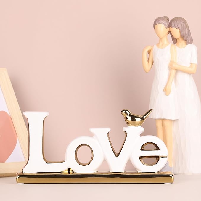 Love Sign Decoration,White and Gold Love Signs for Home Decor Statue,Modern Bird Sculpture Personalized Love Decor,Gold Style Figurine Decorative Ornaments for Living Room,Bedroom,Desktop,Cabinets-Ruum Studio Home