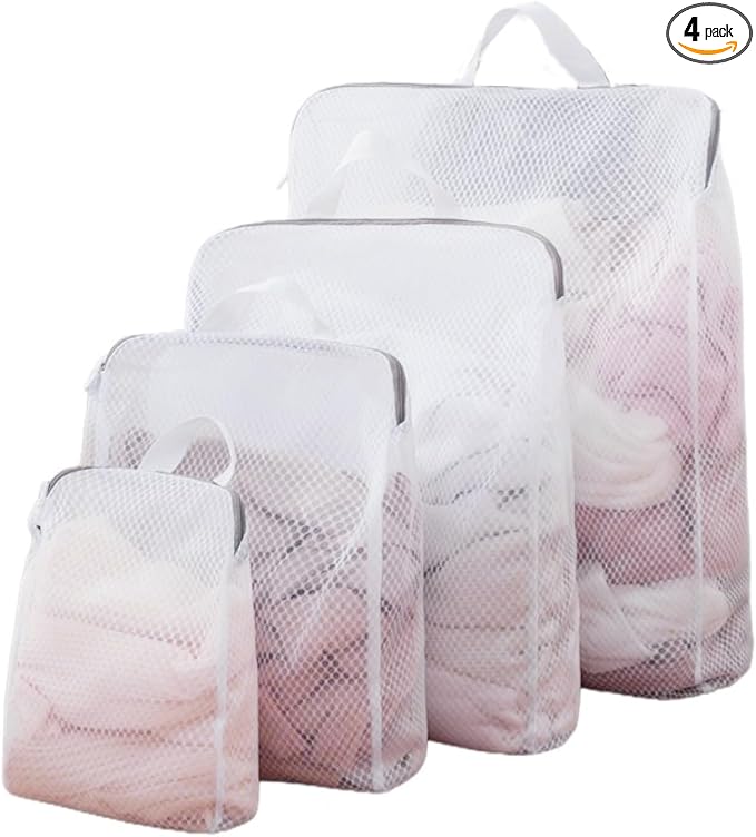 GWT 4Pcs 3D Mesh Laundry Bags with Hanging Handles (S/M/L/XL) - Durable Zippered Wash Bags for Delicates, Shoes & Bulk Clothes - Space-Saving Foldable Design-Ruum Studio Home