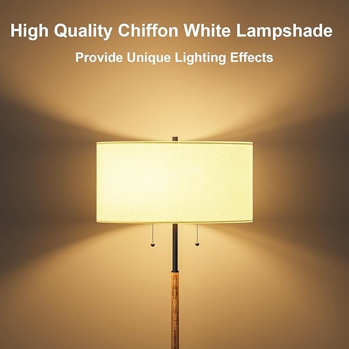 2-Light Floor Lamp, Mid Century Floor Lamp with White Fabric Shade, Standing Lamp Tall Lamp for Living Room Bedroom, 3 Color Temperatures 9W Bulb Include-Ruum Studio Home