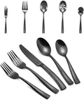 Silverware 65-Piece Black Hammered Flatware Set with Serving Utensils Stainless Steel Thick Handle Mirror Polished Cutlery Set for Wedding Hotel Restaurant, Service for 12-Ruum Studio Home